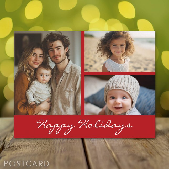 3 photo Collage Christmas Holiday Postcard (Holiday Photo Postcard)