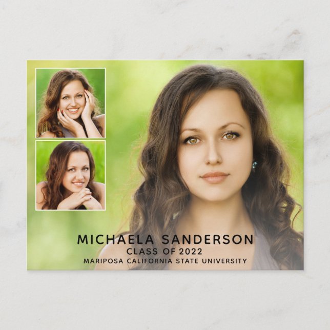 3 Photo Collage College High School Graduation Announcement Postcard (Front)