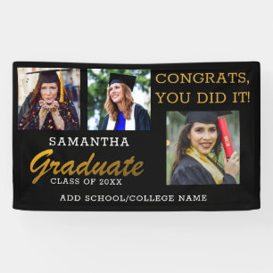3 Photo Collage Congrats Graduate 2022 Black Gold Banner