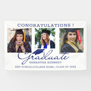 3 Photo Collage Congrats  Graduate Blue And White Banner