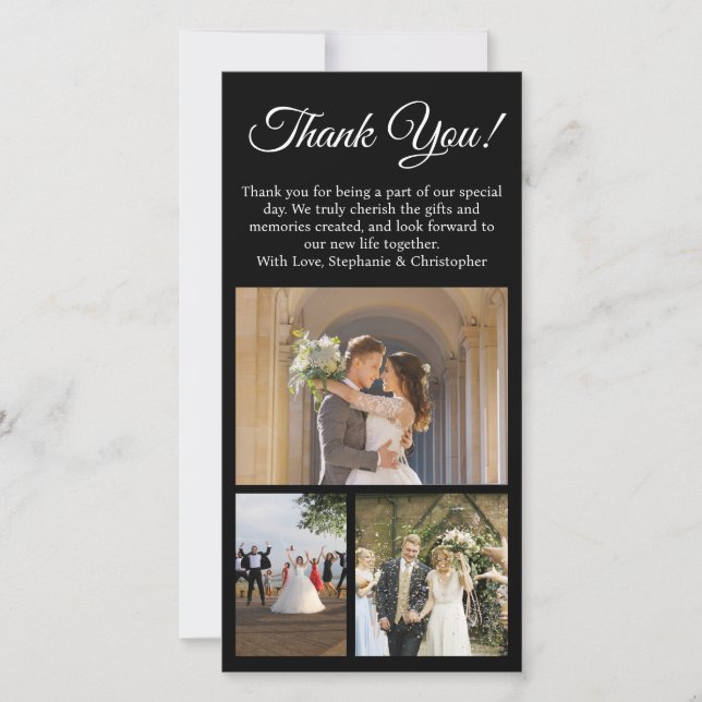 3-Photo Collage Custom Thank You Wedding Photo Holiday Card (Front)