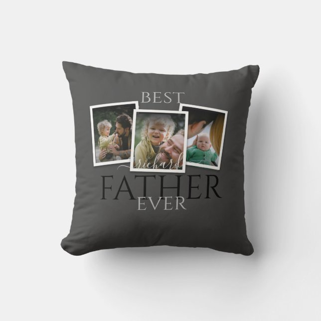 3 Photo Collage Dad Family Memorable Father's Day Throw Pillow (Front)