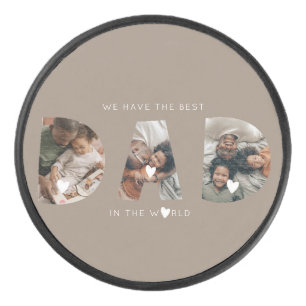 3 photo collage dad hockey puck