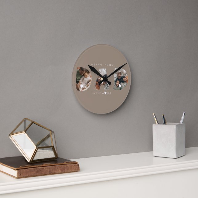 3 photo collage dad round clock (Office)