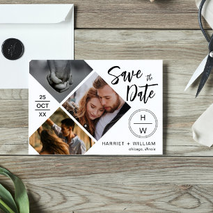3 Photo Collage Diamond Typography Script  Save The Date