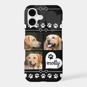 3 Photo Collage Dog Name Black and White Heart