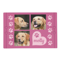 3 Photo Collage Dog Name Pink Heart
