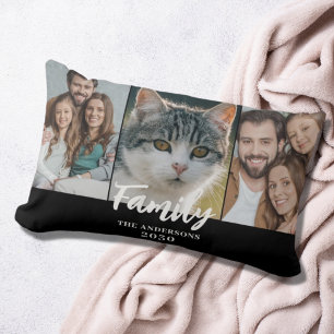 3 Photo Collage Family Name Year Lumbar Pillow