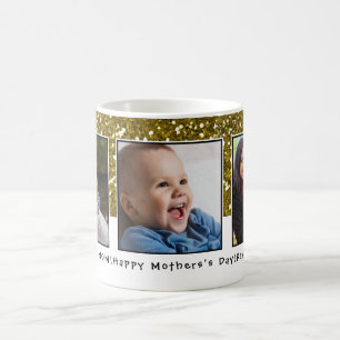 3 Photo Collage Gold Glitter Mothers Day Coffee Mug