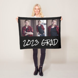 3 Photo Collage Graduation  Fleece Blanket