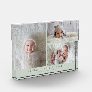 3 Photo Collage Green New Baby Keepsake