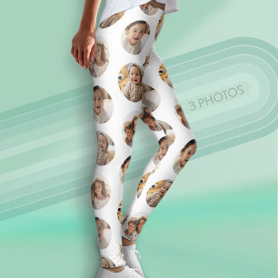3 Photo Collage Half Brick Pattern - White Circle Leggings