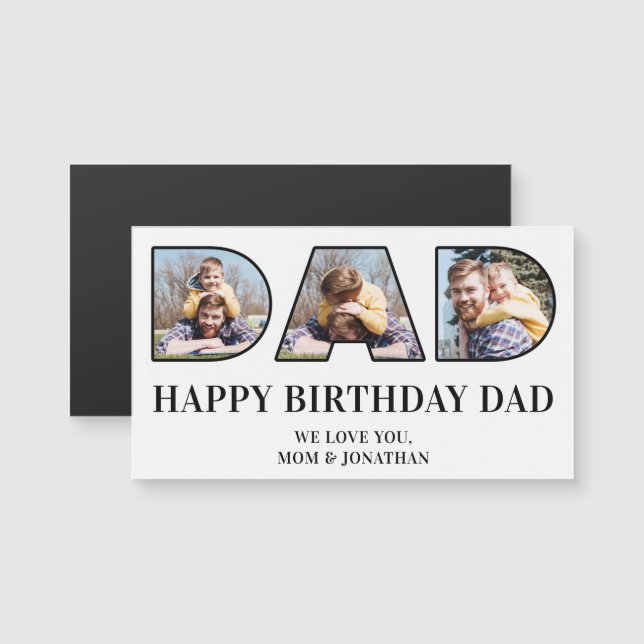 3 Photo Collage Happy Birthday Dad Magnetic Card (Front/Back)