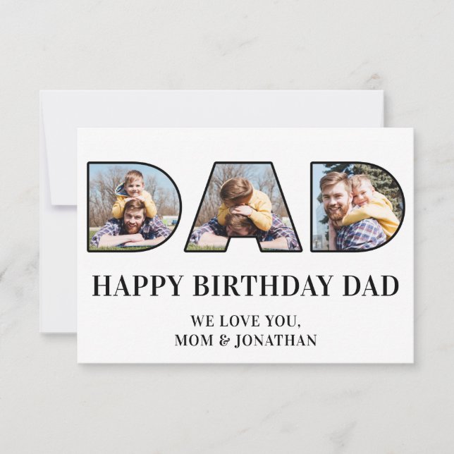 3 Photo Collage Happy Birthday Dad Photo Cutout Card (Front)