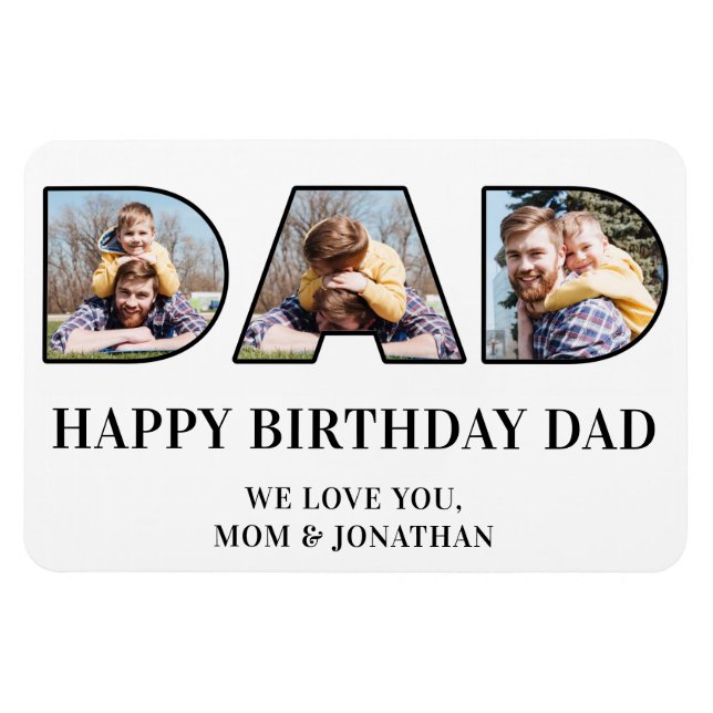 3 Photo Collage Happy Birthday Dad Photo Cutout Magnet (Horizontal)