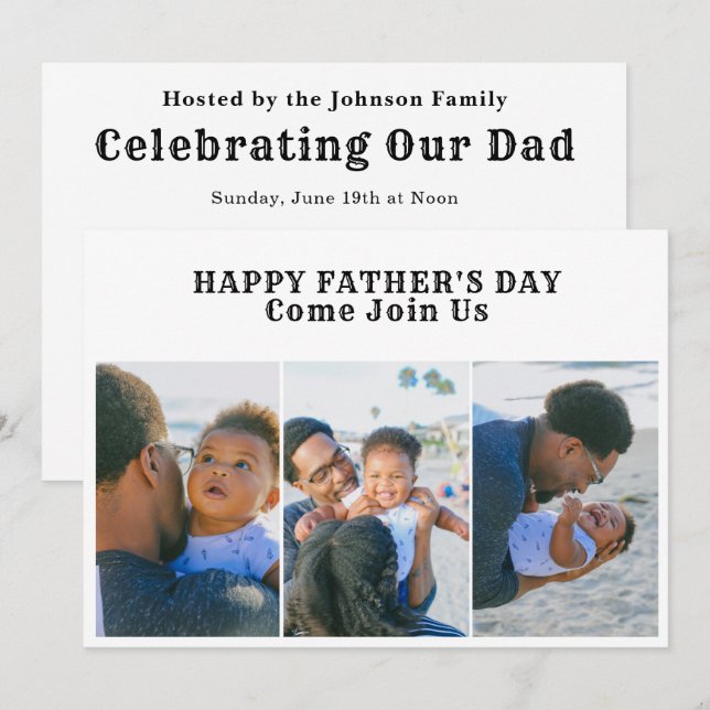 3 Photo Collage Happy Fathers Day Cookout Party Invitation (Front/Back)