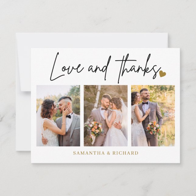 3 Photo Collage Love And Thanks Wedding   Thank You Card (Front)