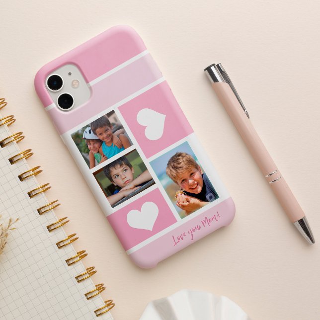 3 photo collage love you mom heart modern pink Case-Mate iPhone case (Creator Uploaded)