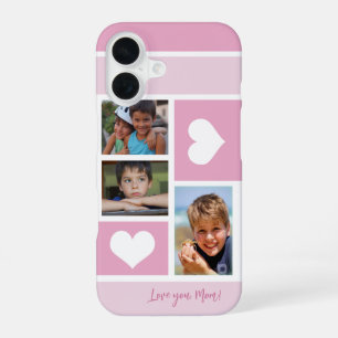 3 photo collage love you mom heart modern pink iPhone 16 case