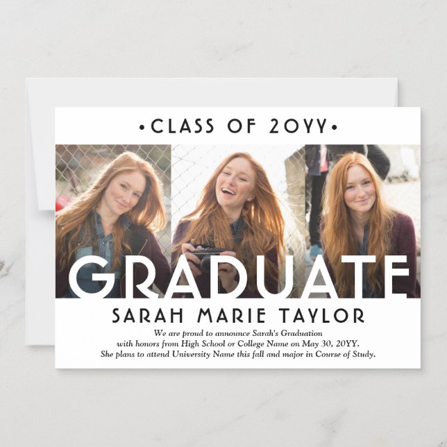 3 Photo Collage Magnetic Graduation Announcement (Front)