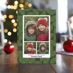 3 Photo Collage - MCM arch pattern Christmas Green Holiday Card<br><div class="desc">Use 3 pictures and make a unique and trendy Holiday greeting with a mid century modern semi circle pattern on the back. If you need to move anything around,  click on the customize button to make changes.</div>