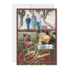 3 photo collage Merry Christmas script plaid