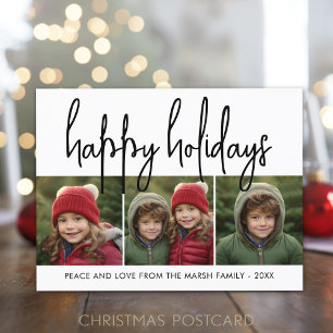 3 Photo Collage Mod Script black white - Happy Holiday Postcard