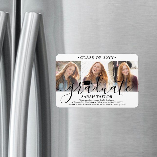 3 Photo Collage Modern Graduation Announcement Magnet (Creator Uploaded)