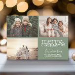 3 Photo Collage - Modern Merry Christmas Polka Dot Holiday Card<br><div class="desc">Green - Use 3 horizontal photos with the subjects centred. Make a unique and trendy Christmas greeting with a bright and joyful pattern on the back. If you need to move anything around,  click on the customize button to make changes.</div>
