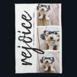 3 Photo Collage - Modern Merry Christmas Rejoice Kitchen Towel<br><div class="desc">Use three pictures and make a unique and trendy Merry Christmas greeting with a black and white theme. If you need to move anything around,  click on the customize button to make changes.</div>