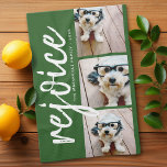 3 Photo Collage - Modern Merry Christmas Rejoice Kitchen Towel<br><div class="desc">Use three pictures and make a unique and trendy Merry Christmas greeting with a black and white theme. If you need to move anything around,  click on the customize button to make changes.</div>