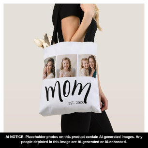 3-Photo Collage Mom Est Elegant Practical Gift Tote Bag