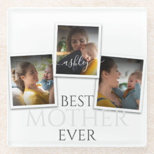 3 Photo Collage Mom Family Memorable Mother's Day Glass Coaster
