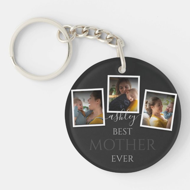 3 Photo Collage Mom Family Memorable Mother's Day Keychain (Front)