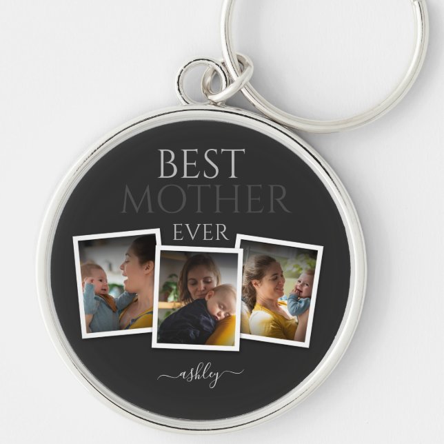 3 Photo Collage Mom Family Memorable Mother's Day Keychain (Front)