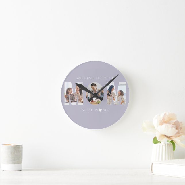 3 photo collage mom round clock (Home)