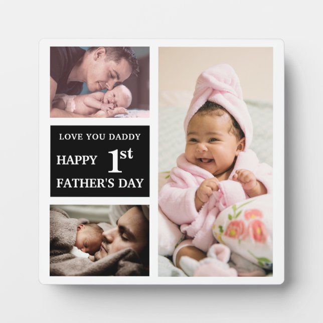 3 Photo Collage  New Dad Happy First Father's Day Plaque (Front)