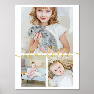 3 Photo Collage Personalized Name Typography Foil Prints