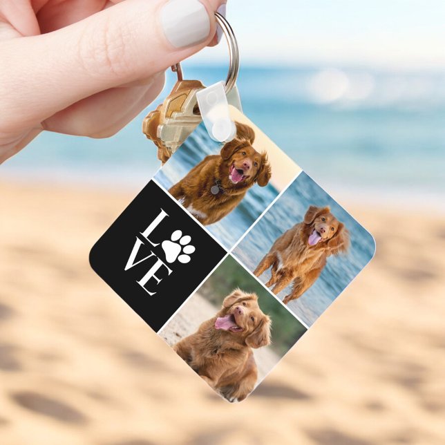 3 Photo Collage Pet Custom Love Dog Lover Keychain (Creator Uploaded)