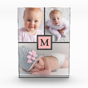 3 Photo Collage Pink Grey Personalized Photo Block