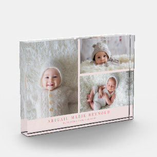 3 Photo Collage Pink New Baby Keepsake 