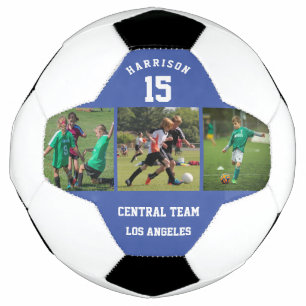 3 Photo Collage Player Name and Number Team Blue Soccer Ball