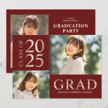 3 Photo Collage Red & Beige Graduation Party