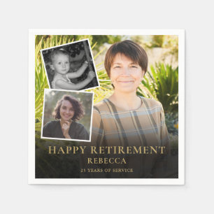 3 Photo Collage Retirement Party Napkin