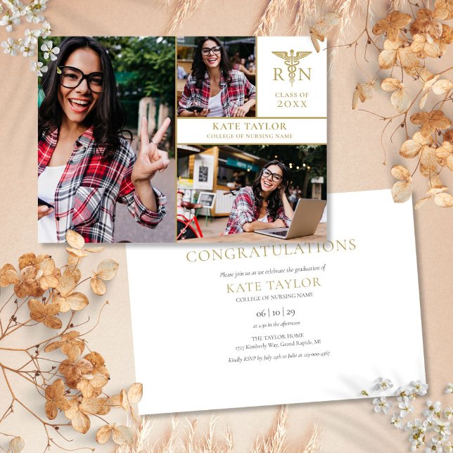 3 Photo Collage RN Nursing Graduation Party Invitation (3 Photo Collage RN Nursing Graduation Party Invitation)