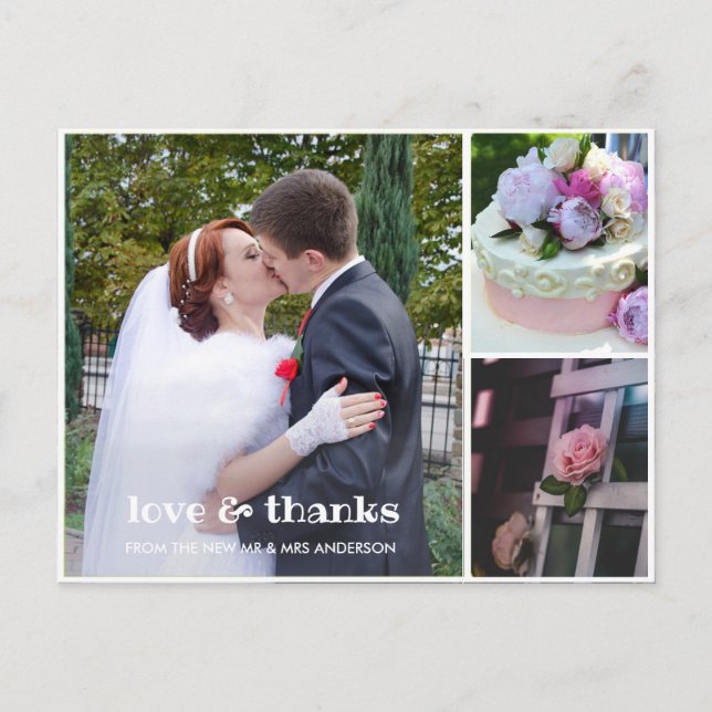 3 Photo Collage Wedding Thank You Postcard (Front)