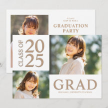 3 Photo Collage White & Beige Graduation Party
