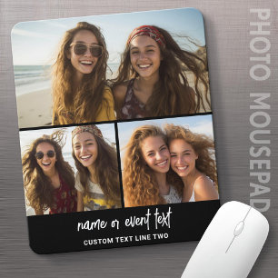 3 Photo Collage with Script Text - black white Mouse Pad