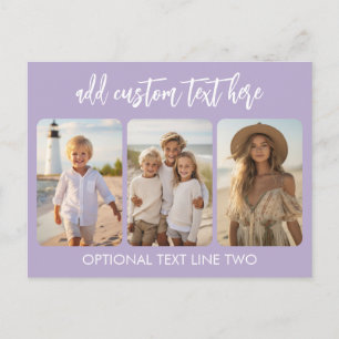 3 Photo Collage with trendy bounce script purple Postcard