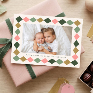 3 Photo Colourful Hand Drawn Diamond Frame Holiday Card